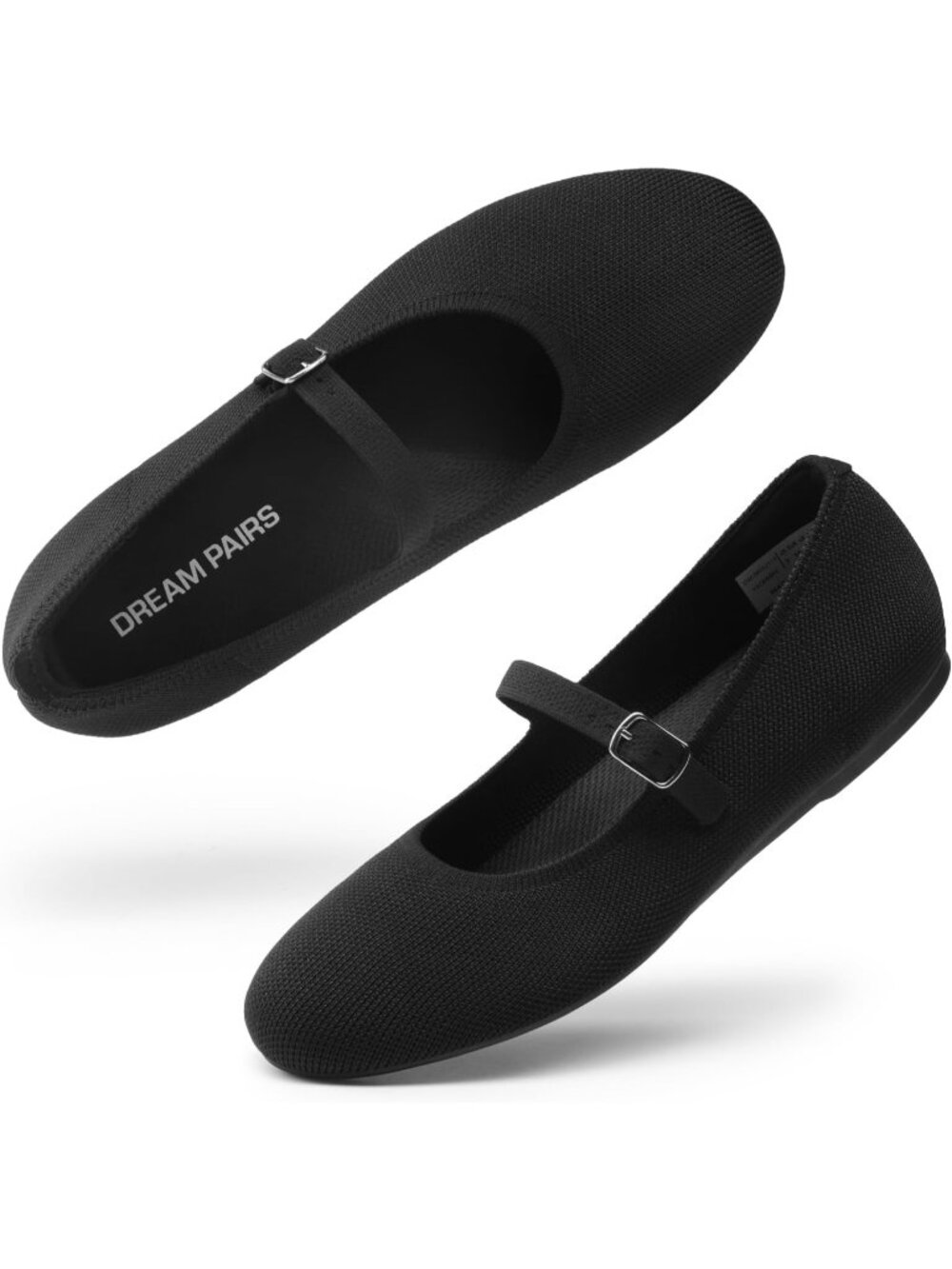 Women's Black Knit Mary Jane Ballet Flat Comfortable For Casual Office Shoes